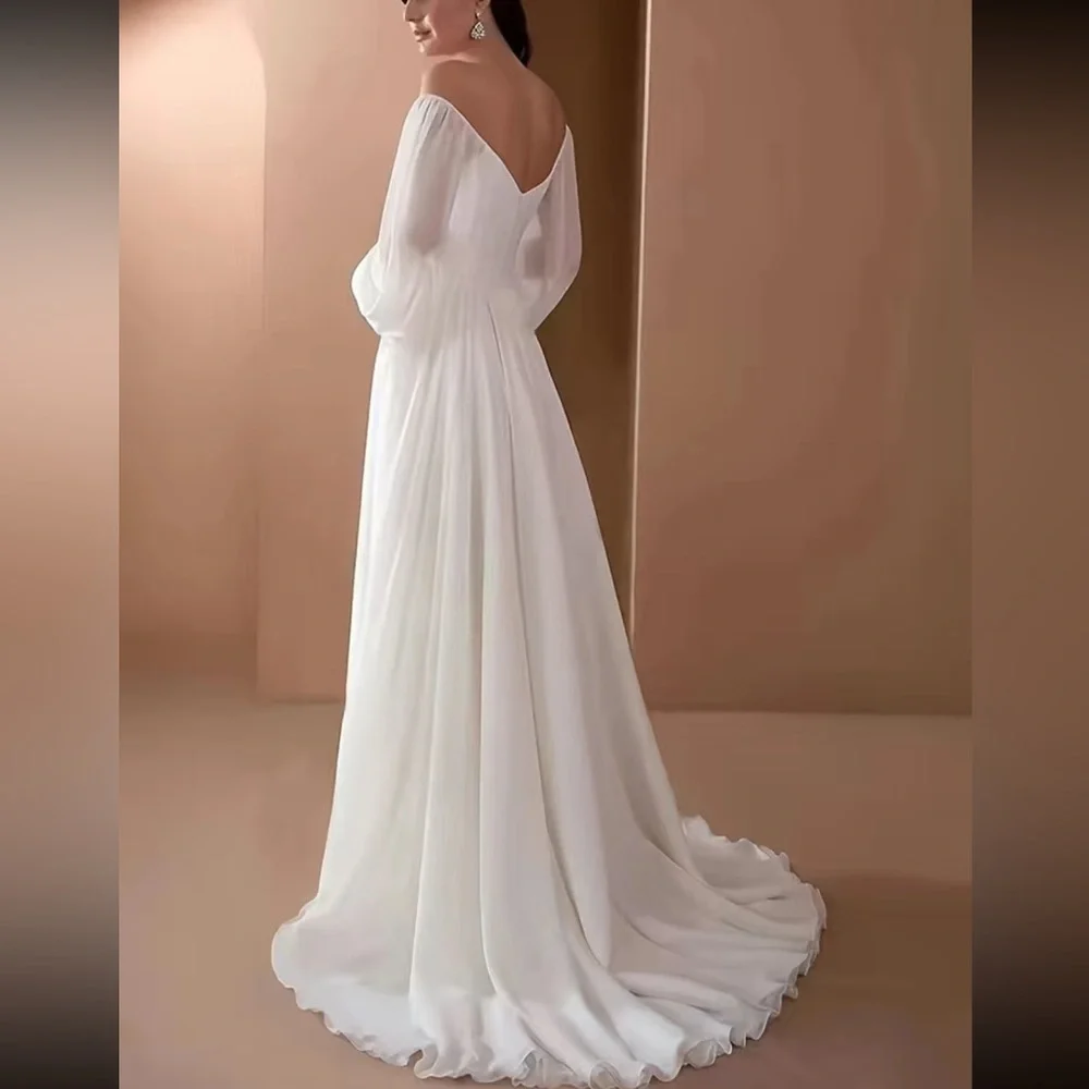 Luxe elegant off shoulder party formal wedding evening dress - Picture 2 of 6